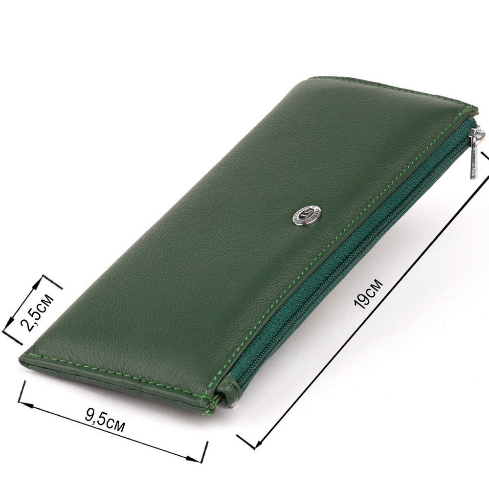 Горизонтальний тонкий гаманець зі шкіри унісекс ST Leather 19328 Зелений Київ - фото 3
