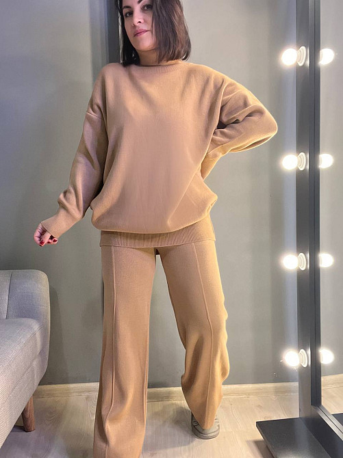 Костюм женский My fashion 202401-101 брюки со стрелкой шнурок и удлиненный свитер оверсайз one size, карамель, one size Киев - изображение 3