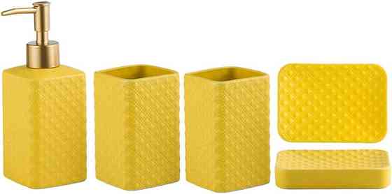 Комплект керамічних аксесуарів для ванни: дозатор, мильниця, стакани Жовтого кольору Кам'янець-Подільський