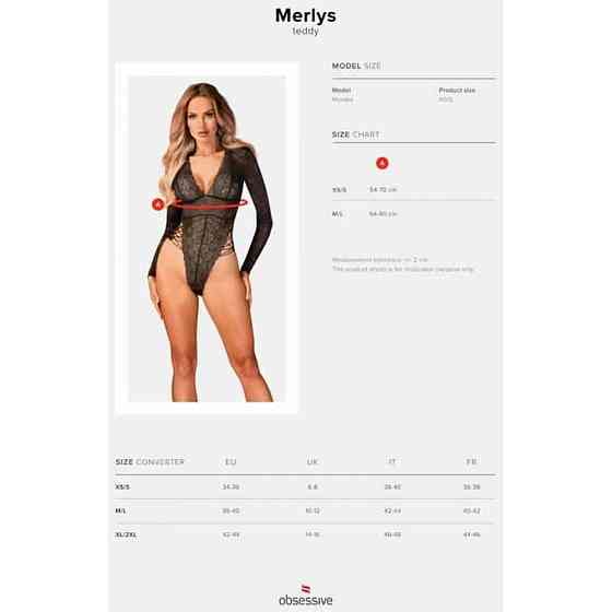 Сексуальное ажурное боди с рукавами Obsessive Merlys XS/S Sex Aura Киев