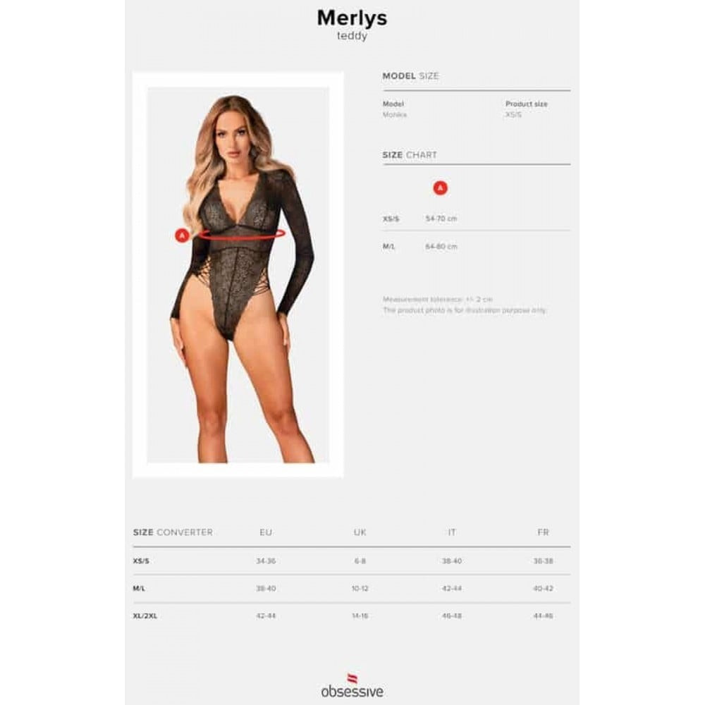 Сексуальное ажурное боди с рукавами Obsessive Merlys XS/S Sex Aura Киев - изображение 5