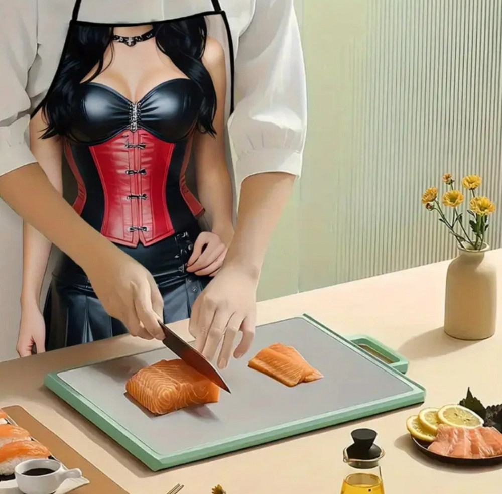 Фартух з приколом для жінок – дівчина в шкіряному платті 72 на 53 см різнобарвний Київ - фото 5