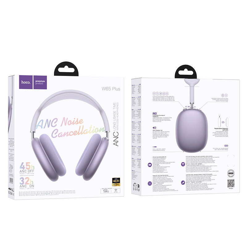 Бездротові накладні навушники HOCO W65 Plus Happy ANC BT headphones Purple Київ - фото 2