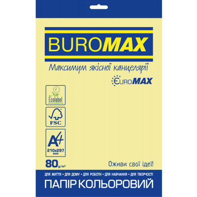 Папір Buromax А4, 80g, PASTEL yellow, 20sh, EUROMAX (BM.2721220E-08) Вінниця - фото 1