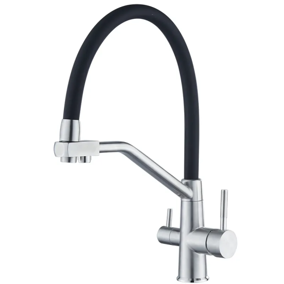 Кухонный смеситель Zerix FUL-021 Refl.Black с силиконовым изливом из нержавеющей стали SUS304 с выходом для питьевой воды (ZX5997) Харьков