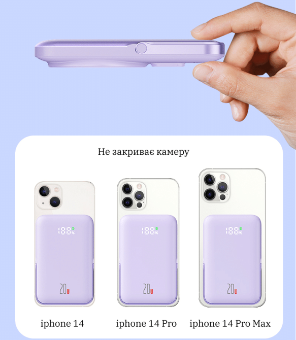 Повербанк Q15 10000 mAh 20W (MagSafe) - Фіолетовий Киев - изображение 4