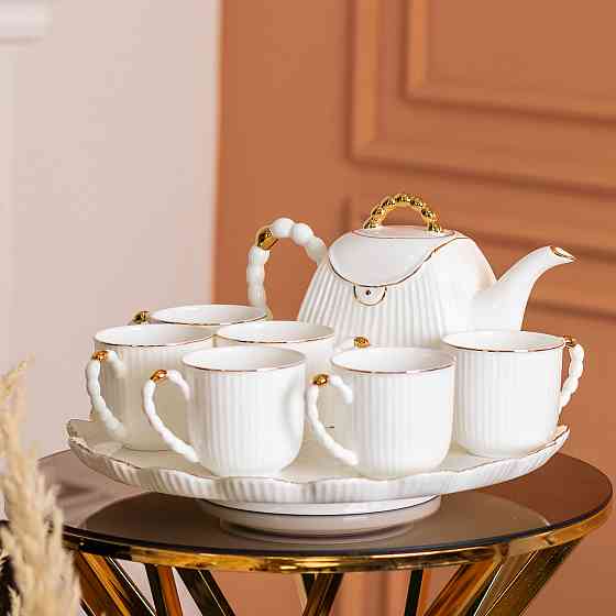 Чайный набор на 6 персон с заварником, белый Киев