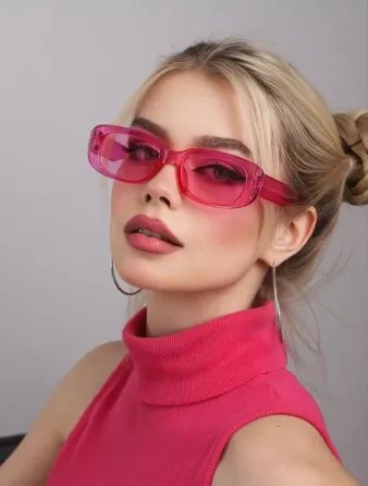 Сонцезахисні прямокутні окуляри в пластиковій оправі рожеві Луцьк