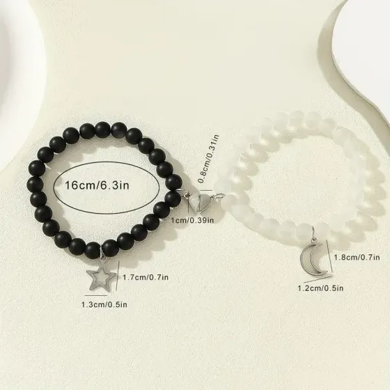 Парные браслеты «Луна и Звезда» – чёрный и белый, светящиеся в темноте Киев