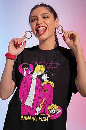 Футболка для хлопчика з аніме принтом Аніме Банана Фісх Асх оверсайз (зріст від 165 до 180) Чорний AnimeJ0147m Дніпро