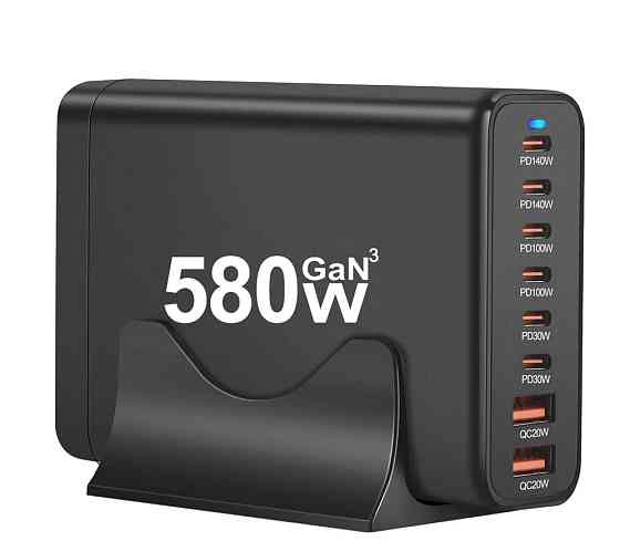 Мережевий зарядний пристрій GaN3 YMX-580W (2 Type-C140W + 2Type-C100W + 2Type-C30W + 2 USBQC3.0 20 W) Чорний Київ
