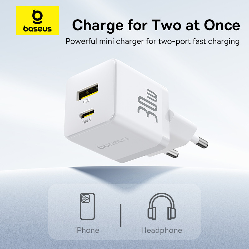 Мережевий зарядний пристрій з кабелем Baseus Palm Fast Charger C+U 30W EU Moon White (with USB-C to USB-C 60W Одеса - фото 8