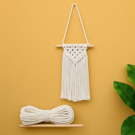 Набір макраме для творчості та ручного в'язання гобелена настінного декору «Міні-панно» 40х15см, білий Кам'янець-Подільський