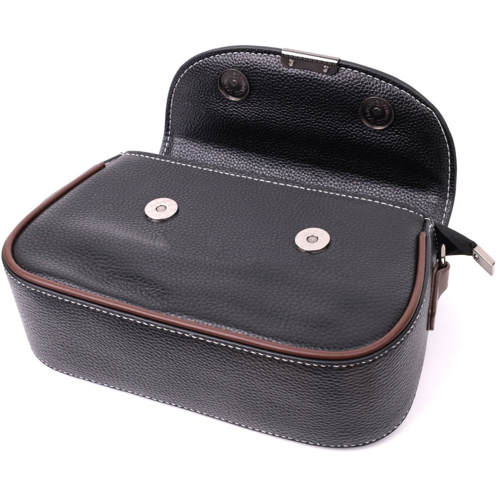 Стильная сумка для женщин с фактурным клапаном из натуральной кожи Vintage 22374 Черная Киев - изображение 5