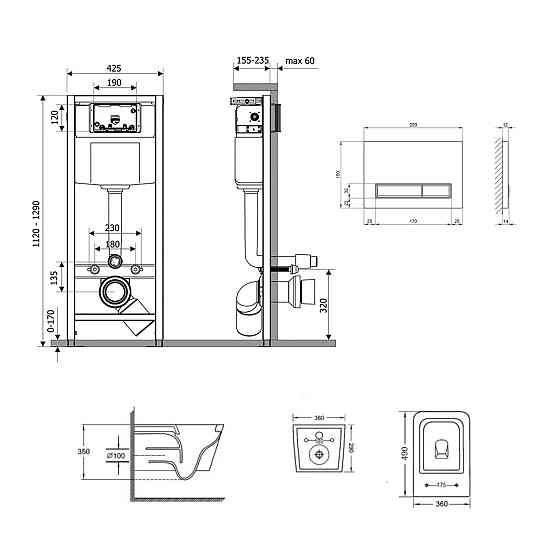 Готове рішення Qtap для ванної кімнати: підвісний унітаз Crow Ultra Quiet 490x360x290 + комплект інсталяції Nest 4 в 1 (лінійна Київ