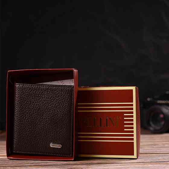 Компактне портмоне для чоловіків з натуральної зернистої шкіри Коричневе (CANPELLINI) Київ