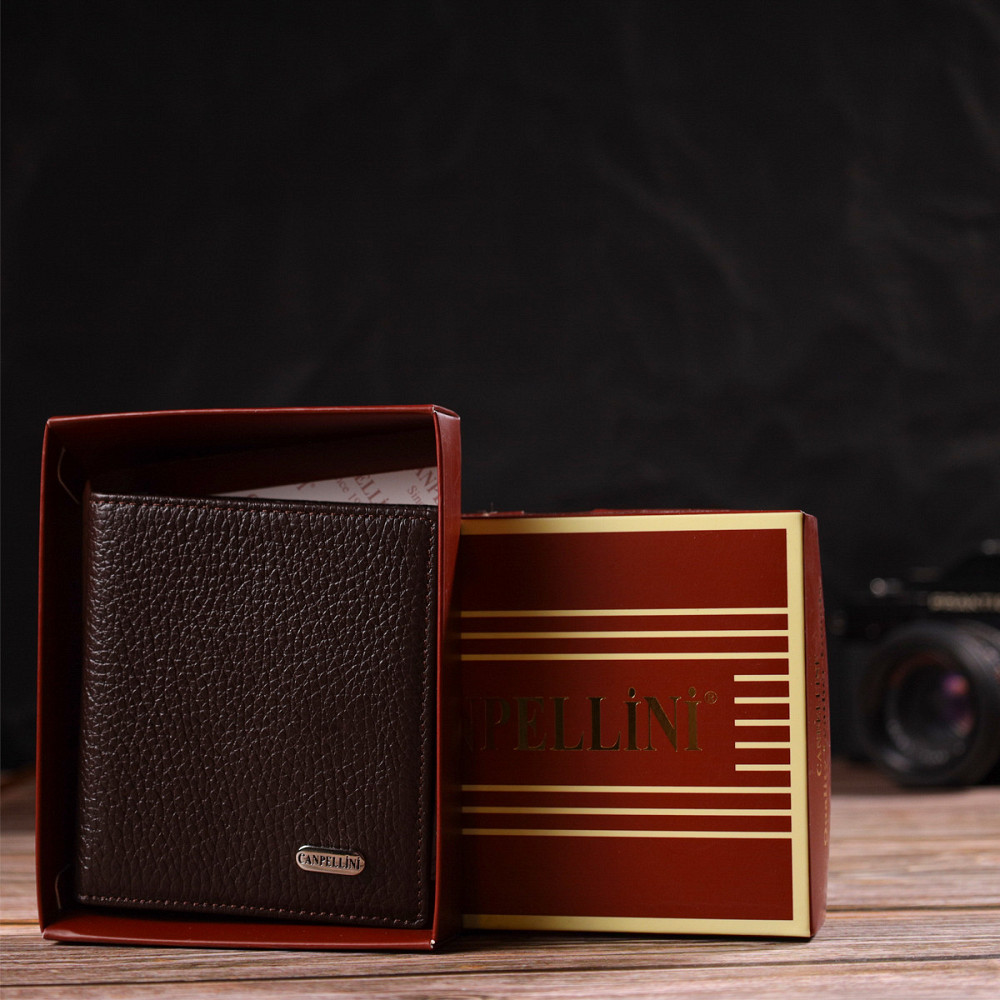Компактное портмоне для мужчин из натуральной зернистой кожи Коричневое (CANPELLINI) Киев - изображение 4