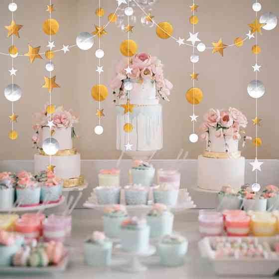 Гірлянда зірочки та кружки на нитці 4 м золотисто-сріблястий Київ