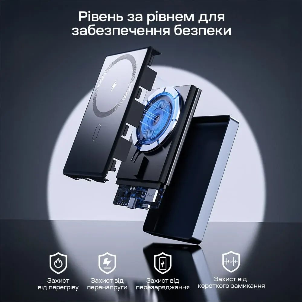 Повербанк 10000mAh Choetech B739 Black QC3.0 PD3.0 бездротова магнітна зарядка (43-00151) Київ - фото 17
