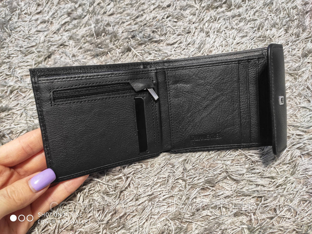 Стильний чоловічий шкіряний гаманець чорного кольору Hassion Київ - фото 2