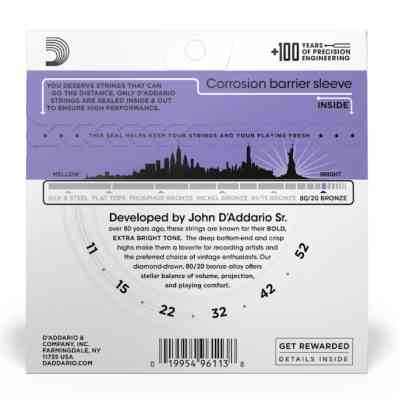 Струни для гітари D'Addario 80/20 Bronze Custom Light (11-52) (EJ13) Вінниця