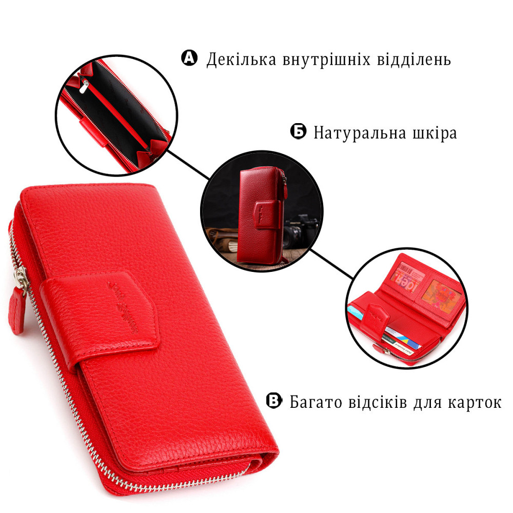 Вместительный женский кошелек с блоком для карт и документов из натуральной кожи Tony Bellucci 21956 Красный Киев - изображение 9