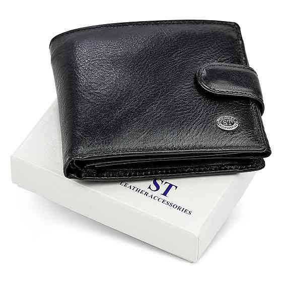Чоловіче портмоне з натуральної шкіри ST Leather Чорне Київ
