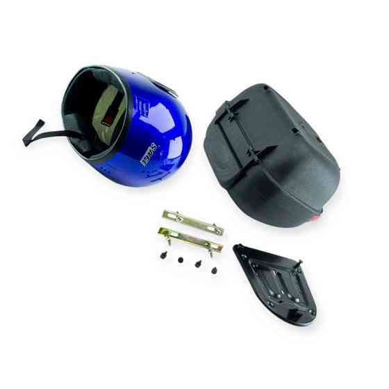 Багажник (кофра) пластик большая (38,5*34*26см) + шлем с бородой, воротником и возором мото Мукачево