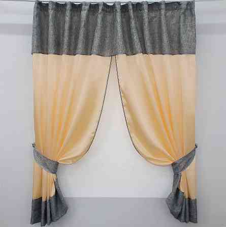 Кухонные шторы VR-Textil № 073к с ламбрекеном и подхватами персиковый с серым 265х170 см (52-0193) Киев