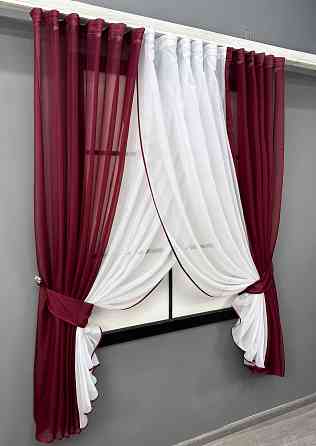 Кухонні шторки VR-Textil № 096к з підв'язками бордовий з білим 400х170 см (52-1219) Київ