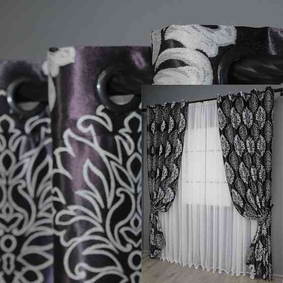 Комплект штор на люверсах VR-Textil Блекаут-софт Корона № 1273ш(А) Чорний із сірим 150х250 см 2 шт (37-0020) Київ