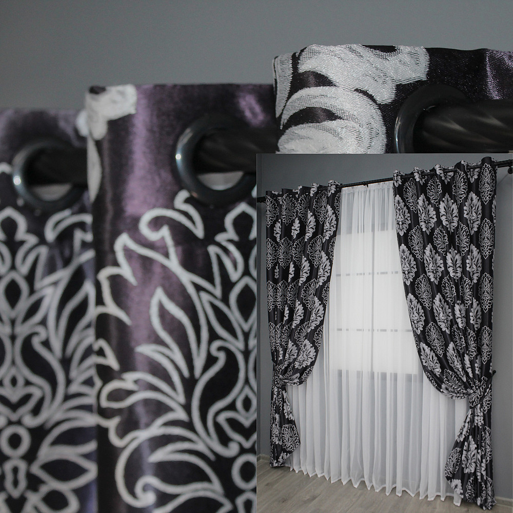 Комплект штор на люверсах VR-Textil Блекаут-софт Корона № 1273ш(А) Чорний із сірим 150х250 см 2 шт (37-0020) Київ - фото 1