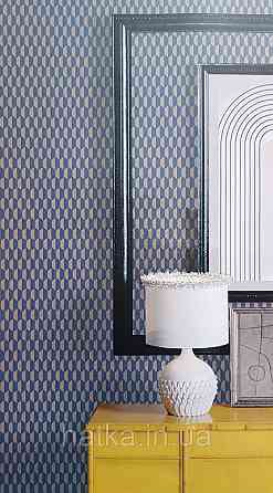 Шпалери вінілові на флізеліні AdaWall Omega1.06х10 геометрія 3д фігури роми смуги сині золотисті 23208-6 Київ