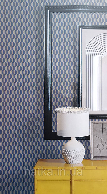 Шпалери вінілові на флізеліні AdaWall Omega1.06х10 геометрія 3д фігури роми смуги сині золотисті 23208-6 Київ - фото 1