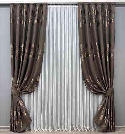 Комплект готових штор VR-Textil Льон Рогожка № 1687ш Венге 150х270 см 2 шт (33-0590) Київ