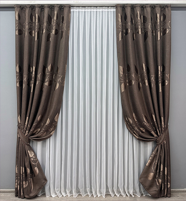 Комплект готових штор VR-Textil Льон Рогожка № 1687ш Венге 150х270 см 2 шт (33-0590) Київ - фото 2