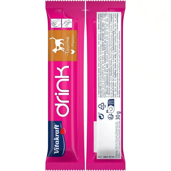 Аппетитный напиток для кошек кусочками мяса Витакрафт Vitakraft CAT DRINK со вкусом курицы и таурина 5 шт × 30 г Винница