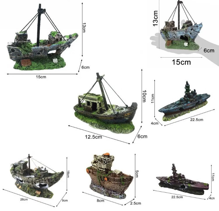 Декор для акваріума "Затонувший військовий корабль" , акваріумний пейзаж - розмір 22,5*11*4 см, смола, акваріумний декор Київ - фото 3