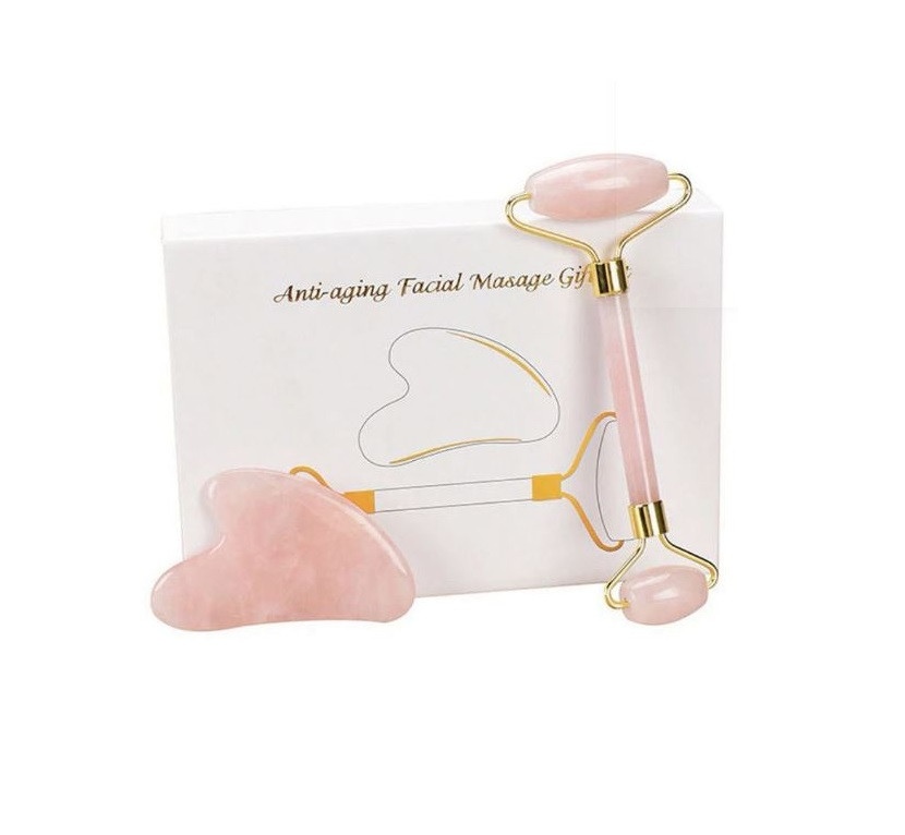 Набор для лица из розового кварца Роликовый массажер и скребок Гуаша Reclaire Киев - изображение 1