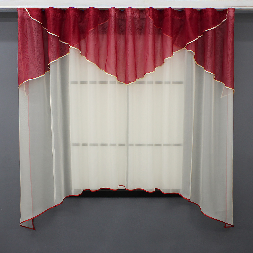 Кухонна тюль арка з ламбрекеном VR-Textil № 025к молочний з червоним 270х170 см (52-1052) Київ - фото 1
