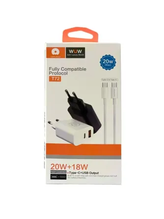 Зарядний пристрій 220В 5В/9В/12В 20Вт QC3.0 USBx1 Type-Cx1 з кабелем Type-C - Type-C WUW-T72C Одеса