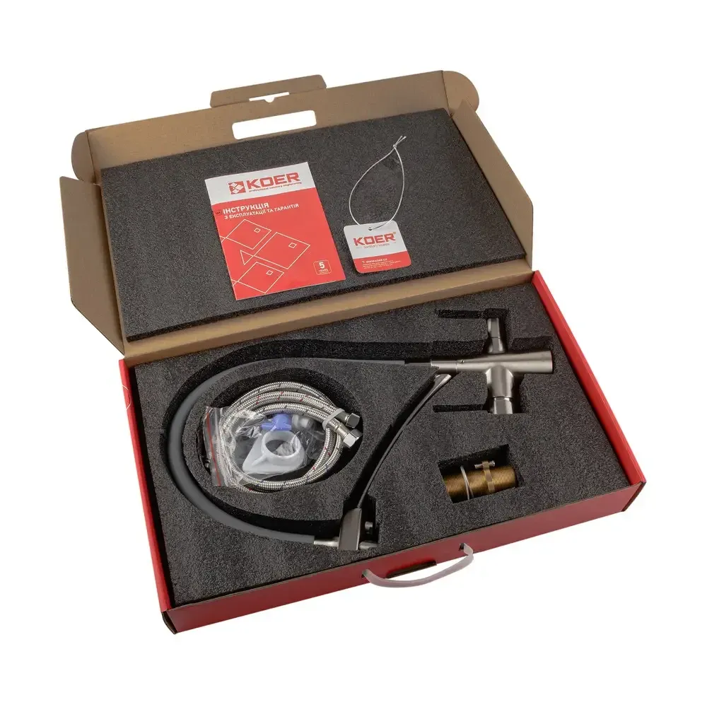 Смеситель кухонный Koer KB-72003-02 с выходом для питьевой воды и гибким изливом на подставке (KR3374) Черновцы - изображение 8