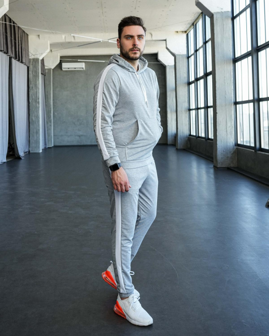 Костюм спортивний чоловічий лампаси весна Сіро-Білий L Харків - фото 1