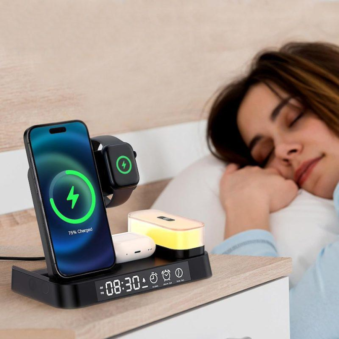 Настольная Стенд 4В1 Зарядка с электронными часами для 3 гаджетов І Apple, Samsung, Galaxy Watch Київ - фото 1