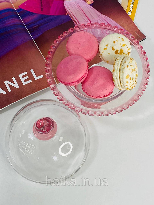 Тортівниця кришка+підставка для торта «Рожеве Серце» 19.5 см прозоре з рожевим обідком у вигляді серця Київ - фото 2