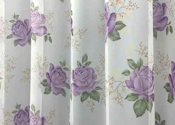 Тюль шифоновая с принтом цвет белый с сиреневым 1800т Киев