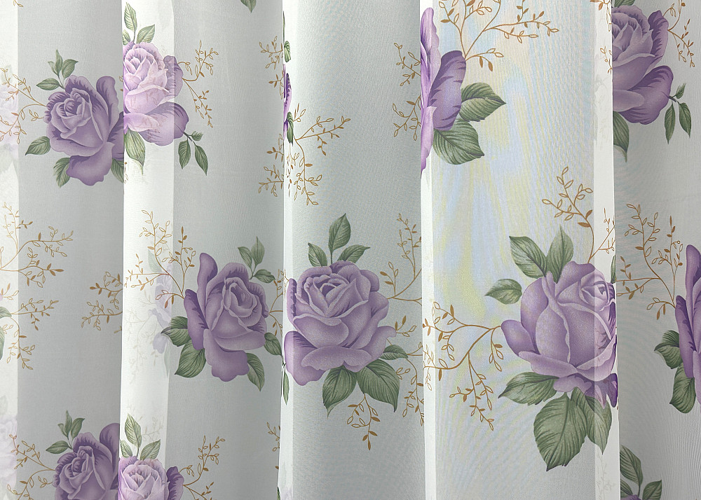 Тюль шифонова з принтом колір білий з бузковим 1800т Київ - фото 3