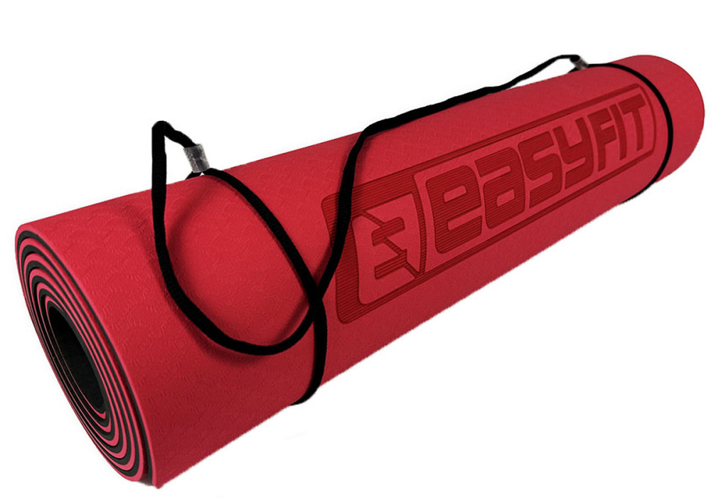 Килимок для йоги та фітнесу EasyFit TPE+TC 6мм двошаровий червоний-чорний Коломыя - изображение 4