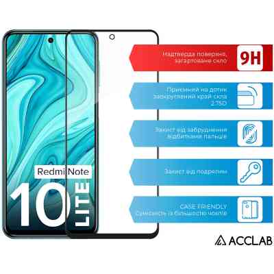 Стекло защитное ACCLAB Full Glue Xiaomi Redmi Note 10 Lite Black (1283126517938) Винница