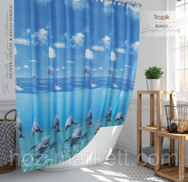 Тканевая шторка для душа Тропик 120 х 200 см Турция дельфины Харьков - изображение 1